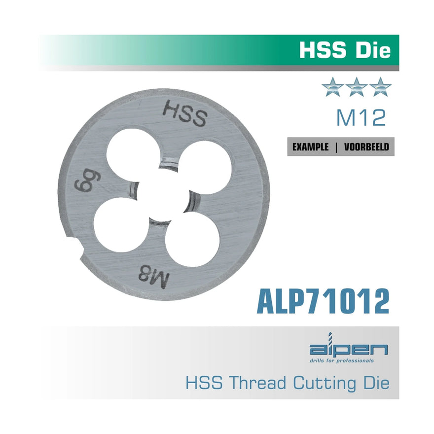 Alpen Die 12mm Round 25X9mm In Pouch HSS 1.75mm Pitch - image 01