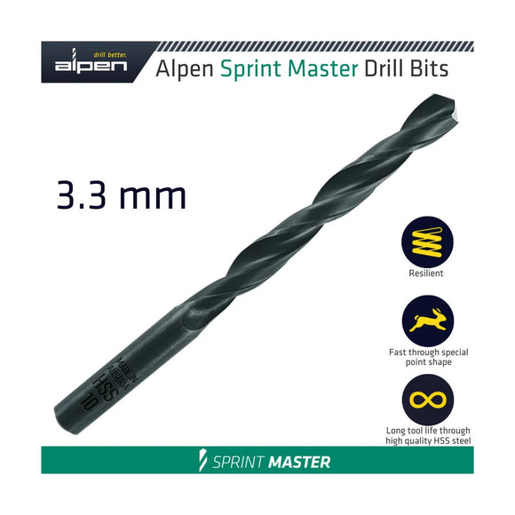 Alpen HSS Sprint Master 3.3mm X1 Sleeved Din338 Alpen Drill Bit - image 01