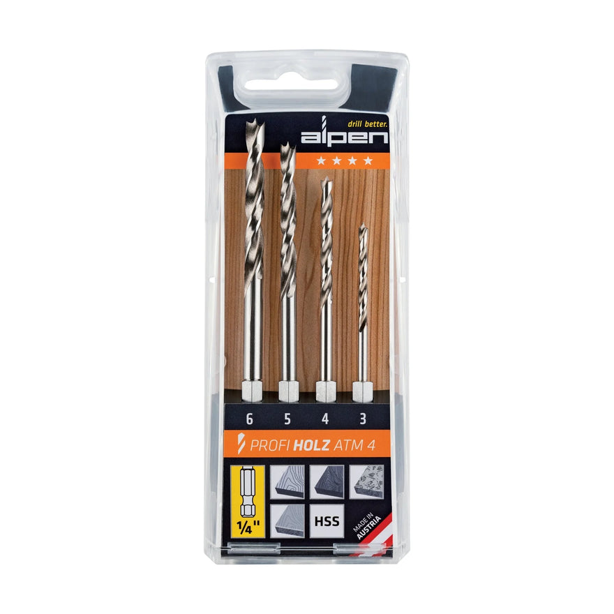 Alpen Hex Shank Set HSS For Wood 4 Piece 3 4 5 6mm - image 01