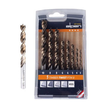 Alpen Timber Twist Wood Drill Bit Set Ptm8-8 3, 4, 5, 10.0mm, X2 6, 8.0mm - image 01