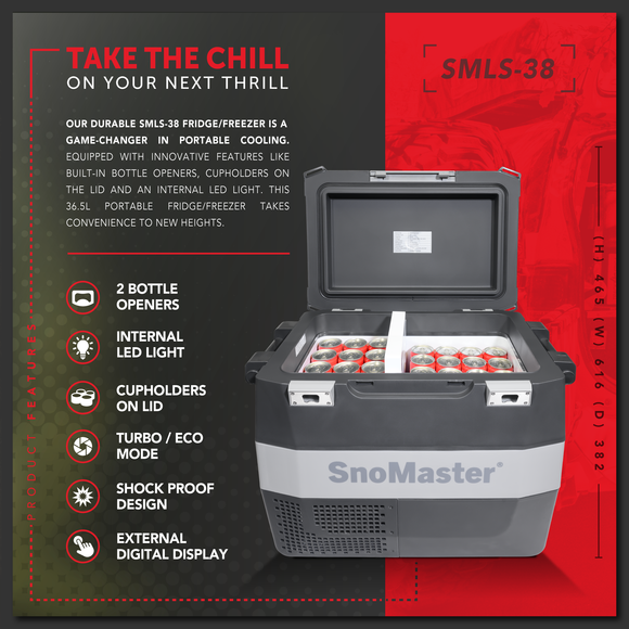 SnoMaster - 36.5L Plastic Portable Fridge/Freezer DC With 220V Power Adapter (SMLS-38) in Camping Fridge/Freezer