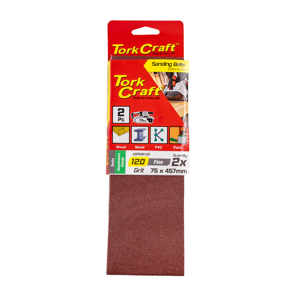 Image of a Tork Craft Sanding Belt 75 X 457mm 120 Grit 2 Pack