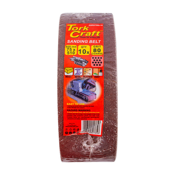 Image of a Tork Craft Sanding Belt 75 X 510mm 80 Grit 10 Pack