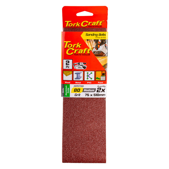 Image of a Tork Craft Sanding Belt 75 X 510mm 80 Grit 2 Pack