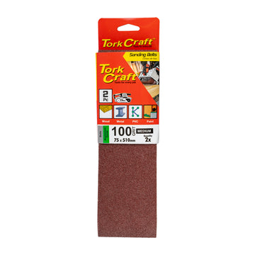 Image of a Tork Craft Sanding Belt 75 X 510mm 100 Grit 2 Pack