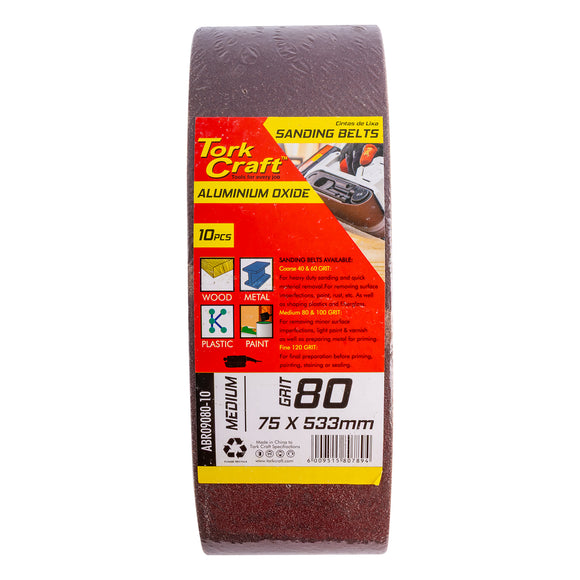 Image of a Tork Craft Sanding Belt 75 X 533mm 80 Grit 10 Pack