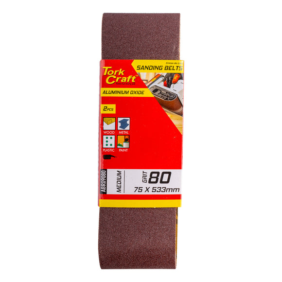 Image of a Tork Craft Sanding Belt 75 X 533mm 80 Grit 2 Pack