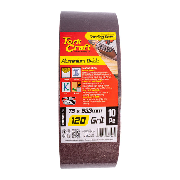 Image of a Tork Craft Sanding Belt 75 X 533mm 120 Grit 10 Pack