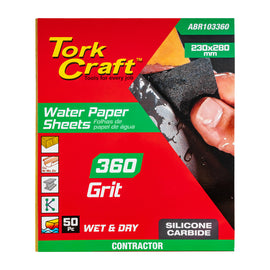 Image of a Tork Craft Water Paper 230 X 280mm 360 Grit Wet & Dry 50 Per Pack Std