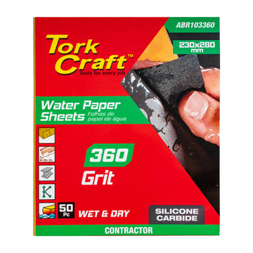 Image of a Tork Craft Water Paper 230 X 280mm 360 Grit Wet & Dry 50 Per Pack Std
