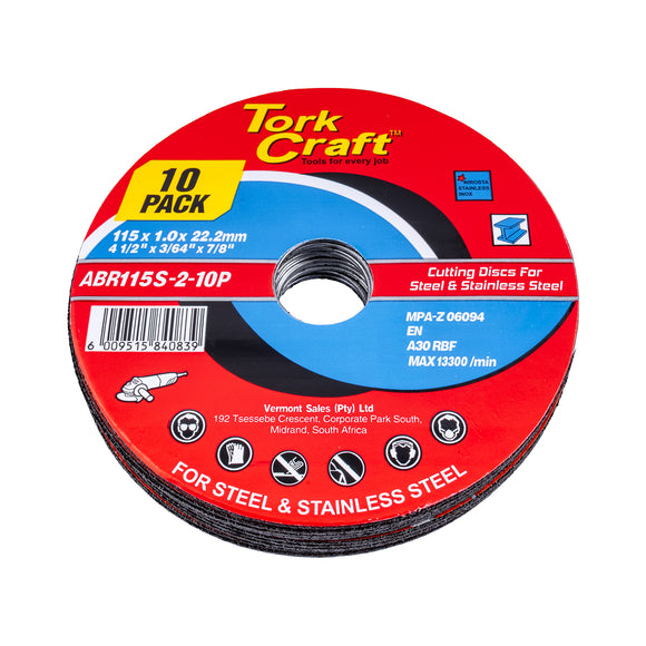 Image of a Tork Craft Cutting Disc Steel & Stainless Steel 115 X 1.0 X 22.2 Mm 10 Pack