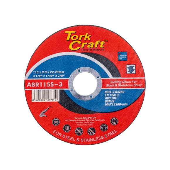 Image of a Tork Craft Cutting Disc Steel & Stainless Steel 115 X 0.8 X 22.2mm