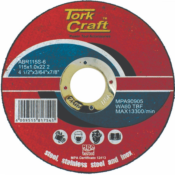 Image of a Tork Craft Cutting Disc Steel & Stainless Steel 115 X 1.0 X 22.2 Mm