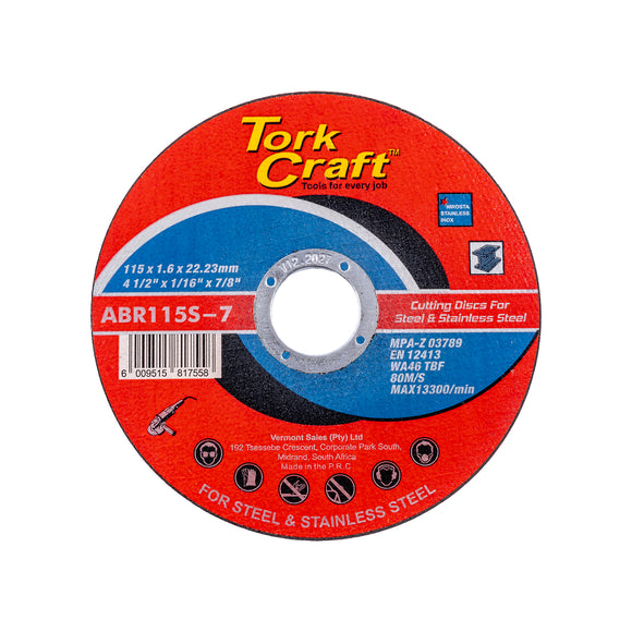 Image of a Tork Craft Cutting Disc Steel & Stainless Steel 115 X 1.6 X 22.2mm