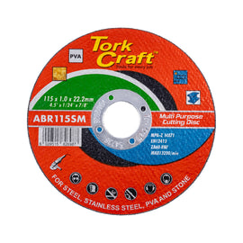 Image of a Tork Craft Cutting Disc Multi Purpose 115 X1.0 X 22.2mm for Steel, Stainless Steel, PVA & Stone