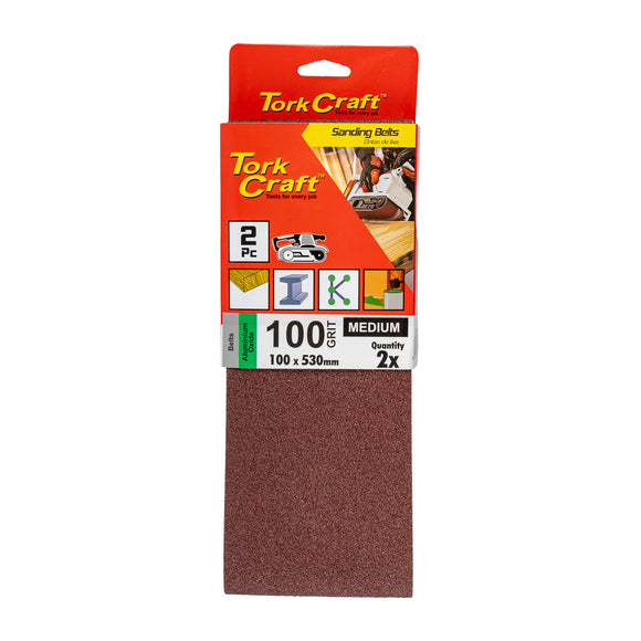 Image of a Tork Craft Sanding Belt 100 X 530mm 100 Grit 2 Pack