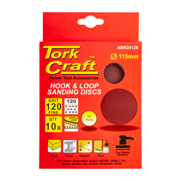 Image of a Tork Craft Sanding Disc 115mm 120 Grit 10 Pack Hook And Loop