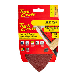 Image of a Tork Craft Sanding Triangle 60 Grit 140 X 140 X 98mm 5 Pack W/h Hook And Loop