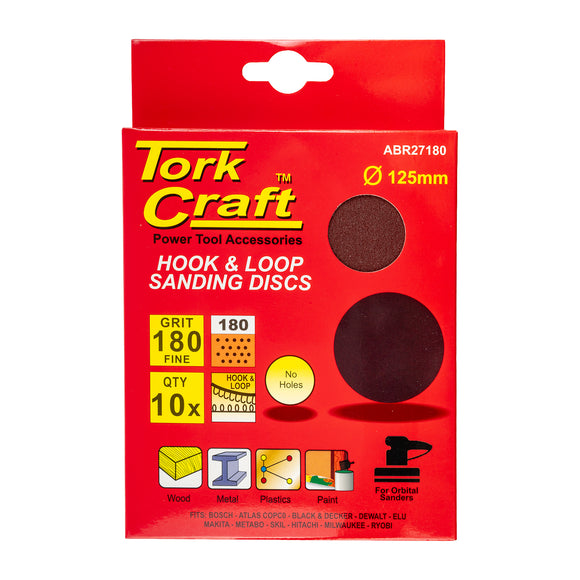 Image of a Tork Craft Sanding Disc 125mm No Hole 180 Grit 10 Pack Hook And Loop