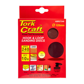 Image of a Tork Craft Sanding Disc 125mm No Hole 240 Grit 10 Pack Hook And Loop
