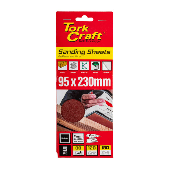 Image of a Tork Craft Sanding Sheet Orb 95 X 230mm 80 Grit Hook And Loop No Holes 5 Pack