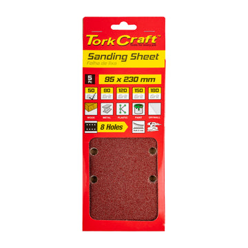 Image of a Tork Craft Sanding Sheet Orbital 95 X 230mm 50 Grit Plain With 8 Holes 5 Pack