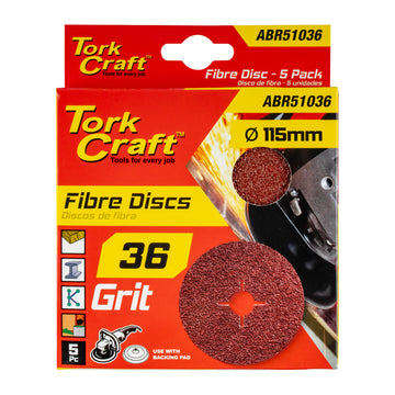 Image of a Tork Craft Fibre Disc 115mm 36 Grit 5 Pack