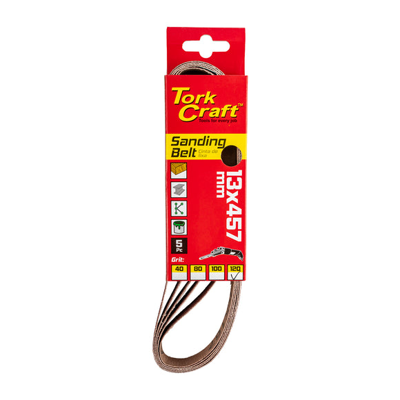 Image of a Tork Craft Powerfile Sanding Belt 13 X 457mm 120 Grit 5 Pack