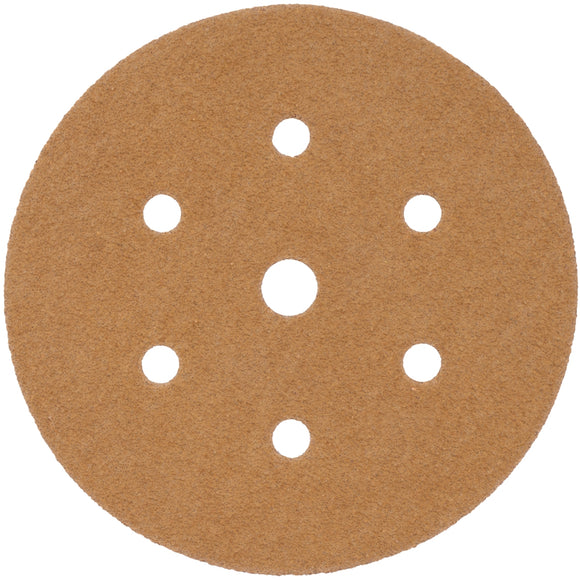 Image of a Tork Craft Gold Disc 60 Grit 150mm X 6+1 Holes Hook And Loop (50 Pieces)