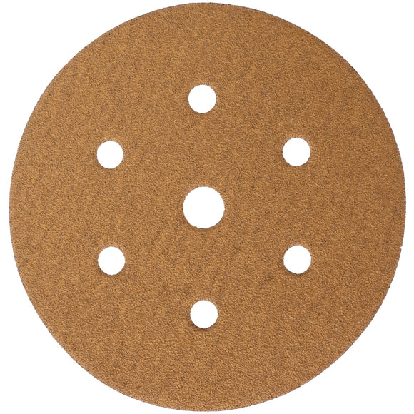 Image of a Tork Craft Gold Disc 100 Grit 150mm X 6+1 Holes Hook And Loop (50 Pieces)