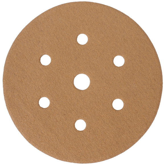 Image of a Tork Craft Gold Disc 120 Grit 150mm X 6+1 Holes Hook And Loop (50 Pieces)