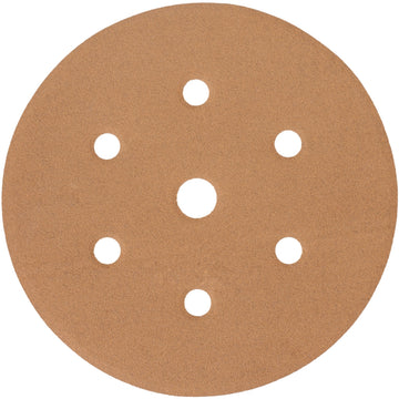 Image of a Tork Craft Gold Disc 180 Grit 150mm X 6+1 Holes Hook And Loop (50 Pieces)