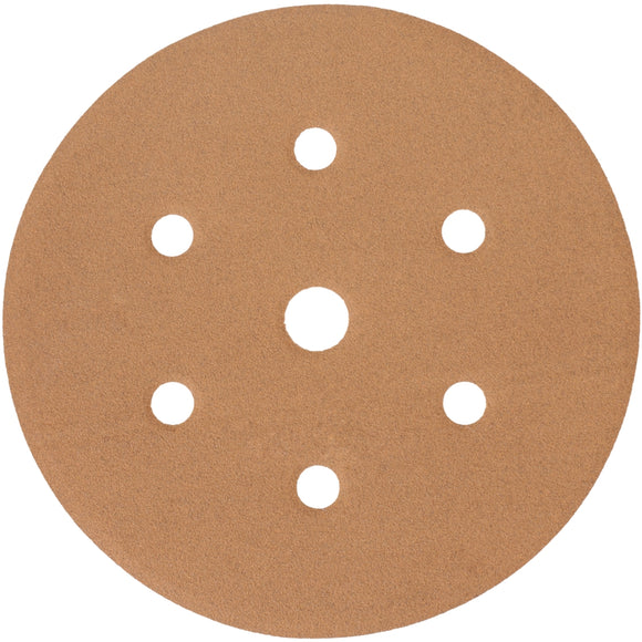 Image of a Tork Craft Gold Disc 220 Grit 150mm X 6+1 Holes Hook And Loop (50 Pieces)