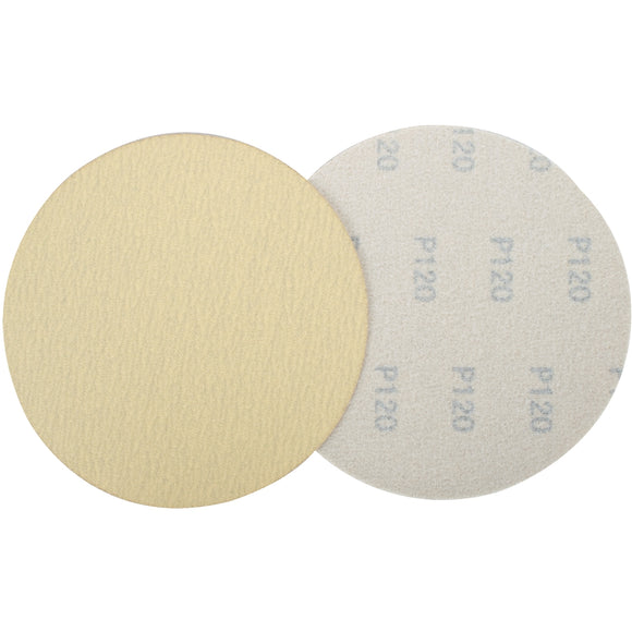 Image of a Tork Craft Gold Disc 120 Grit 150mm Without Hole Hook And Loop (50 Pieces)