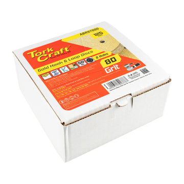 Image of a Tork Craft Gold Disc 80 Grit 125mm X 8 Holes Hook And Loop 50 pieces