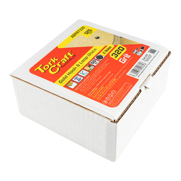 Image of a Tork Craft Gold Disc 320 Grit 125mm X 8 Holes Hook And Loop 50 pieces