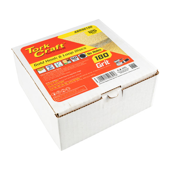 Image of a Tork Craft Gold Disc 180 Grit 125mm Without Hole Hook And Loop 50 pieces