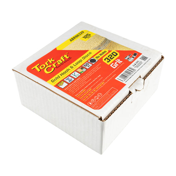 Image of a Tork Craft Gold Disc 320 Grit 125mm Without Hole Hook And Loop 50 pieces