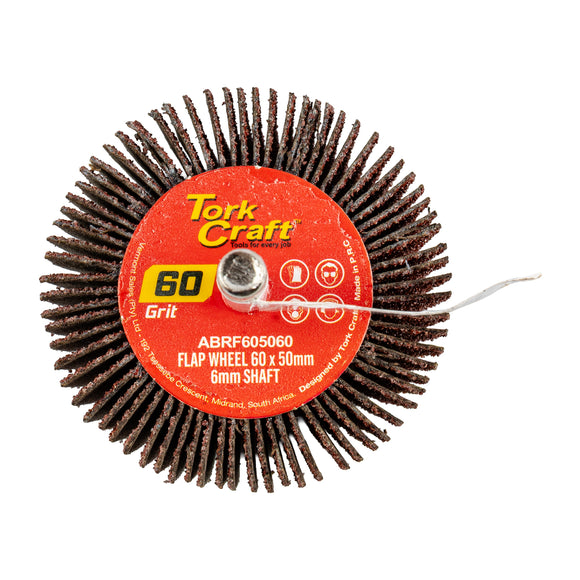 Image of a Tork Craft Flap Wheel 60 X 50 X 6mm Shaft 60 Grit Per Each
