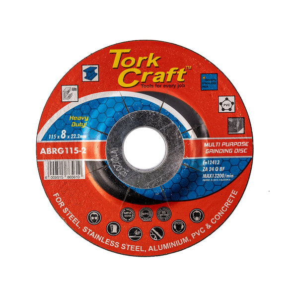 Image of a Tork Craft Grinding Disc For Steel 115 X 8.0 X 22.2mm Steel Stainless Steel Concrete Multi