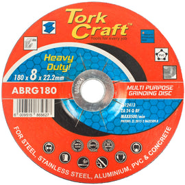 Image of a Tork Craft Grinding Disc For Steel 180 X 8.0 X 22.2mm Steel Stainless Steel Concrete Multi