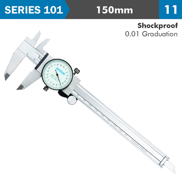 Image of a DIAL CALIPER 150MM 0.03MM ACC. 0.01MM GRAD. S/STEEL SHOCKPROOF