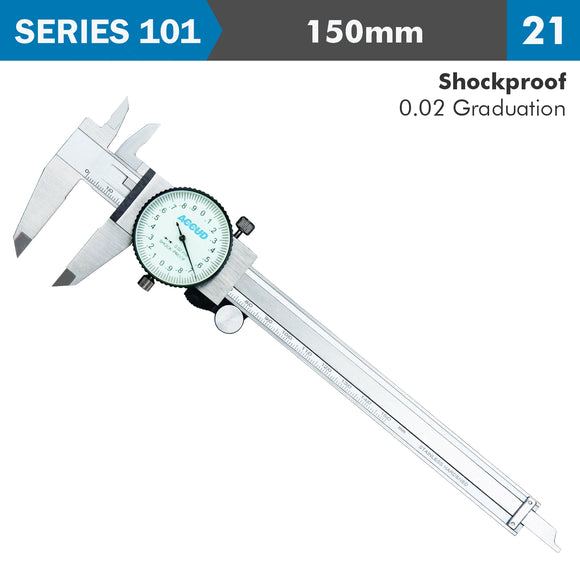 Image of a DIAL CALIPER 150MM 0.03MM ACC. 0.02MM GRAD. S/STEEL SHOCKPROOF