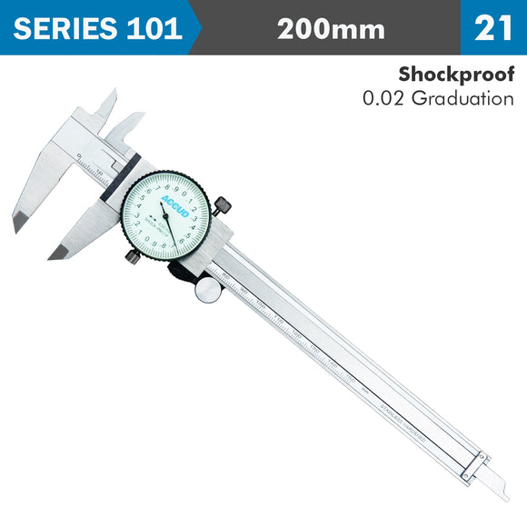 Image of a DIAL CALIPER 200MM 0.03MM ACC. 0.02MM GRAD. S/STEEL SHOCKPROOF