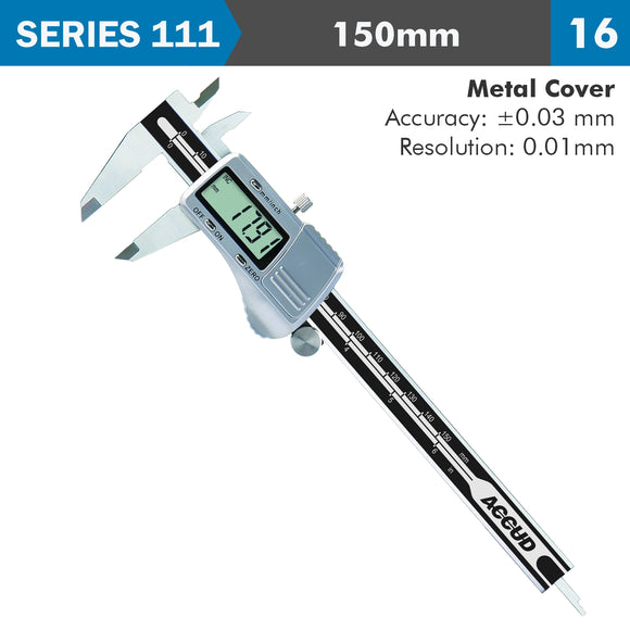 Image of a DIG. CALIPER 150MM 0.03MM ACC. METAL COVER S/STEEL 0.01MM RES.