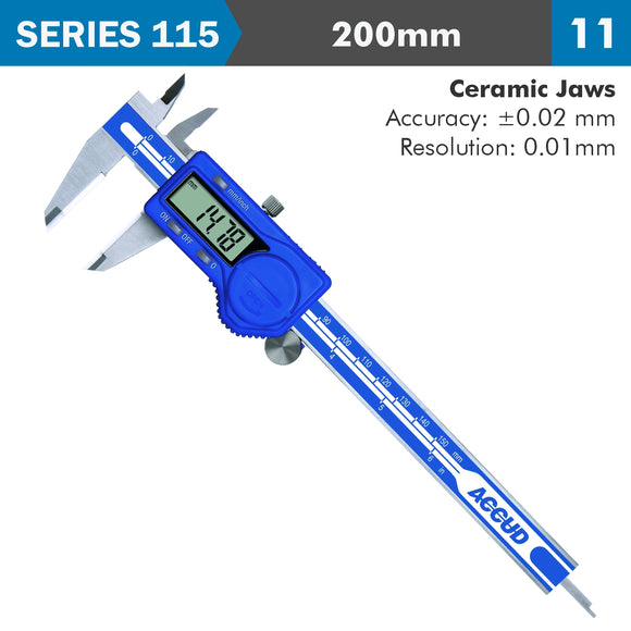 Image of a DIG. CALIPER 200MM 0.02MM ACC. CERAM. JAWS S/STEEL 0.01MM RES.