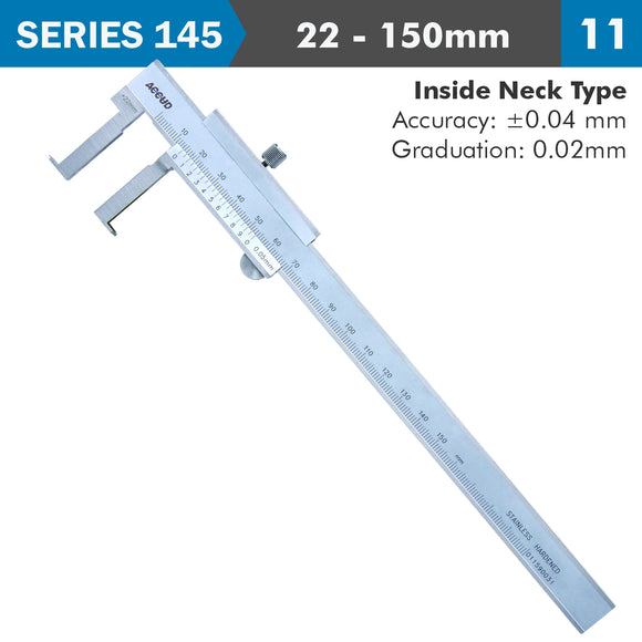 Image of a VERNIER CALIPER 22-150MM 0.04MM ACC. 0.02MM GRAD. INSIDE NECK S/STEEL
