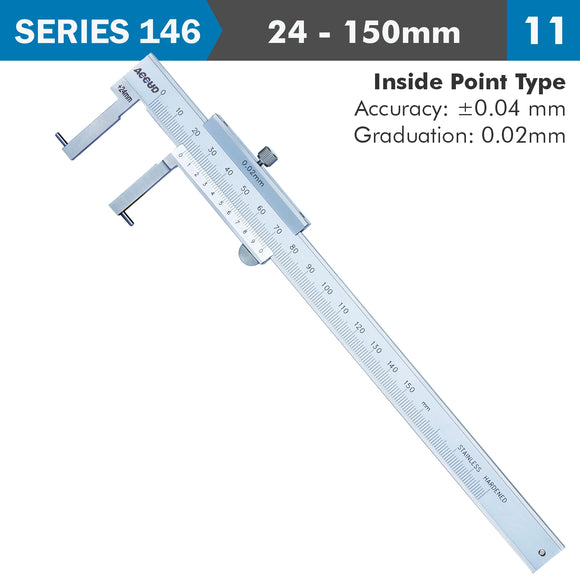 Image of a VERNIER CALIPER 24-150MM 0.04MM ACC. 0.02MM GRAD. INSIDE POINT S/STEEL