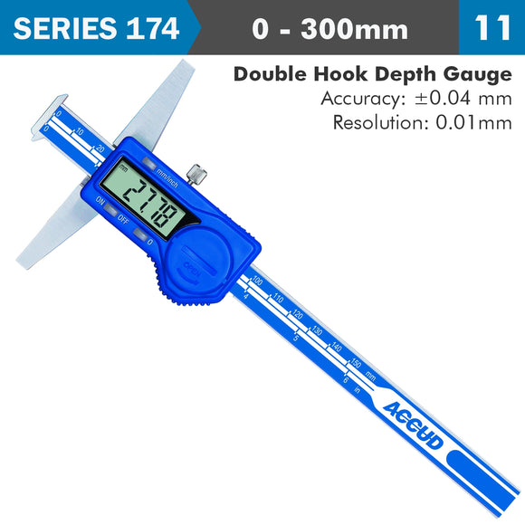 Image of a DIG. CALIPER 300MM 0.04MM ACC. DOUBLE HOOK DEPTH 0.01MM RES. S/STEEL