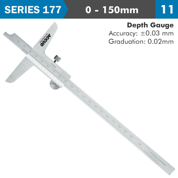 Image of a VERNIER DEPTH CALIPER  150MM 0.03MM ACC. 0.02MM GRAD. S/STEEL